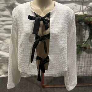 Women’s White Jacket with Black Bow Tie Front Detail / Size Large